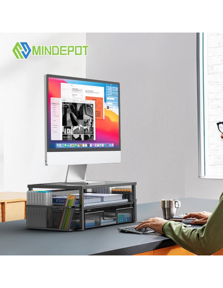 Soporte de Monitor Ergonomico MINDEPOT con Cajón y Sujetapapeles