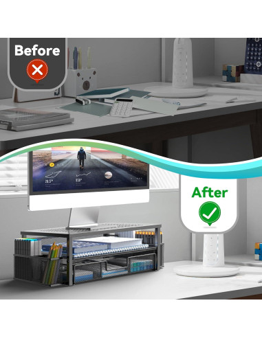 Soporte de Monitor Ergonomico MINDEPOT con Cajón y Sujetapapeles