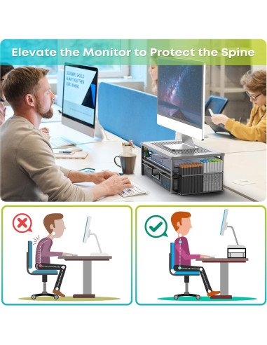 Soporte de Monitor Ergonomico MINDEPOT con Cajón y Sujetapapeles