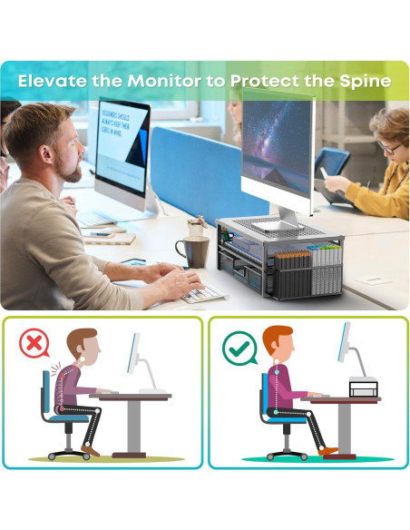 Soporte de Monitor Ergonomico MINDEPOT con Cajón y Sujetapapeles