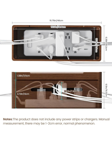 Caja de Gestión de Cables HomeBliss Extra Grande de Madera