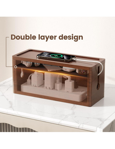 Caja de Gestión de Cables HomeBliss Extra Grande de Madera