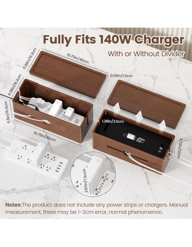 Caja de Gestión de Cables HomeBliss Extra Grande de Madera