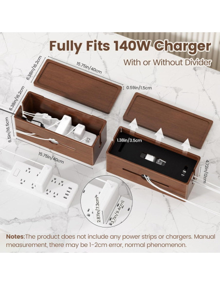 Caja de Gestión de Cables HomeBliss Extra Grande de Madera
