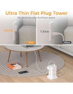 Regleta de Torre TESSAN 10 PIES 8 Salidas AC 3 USB 1700J 2