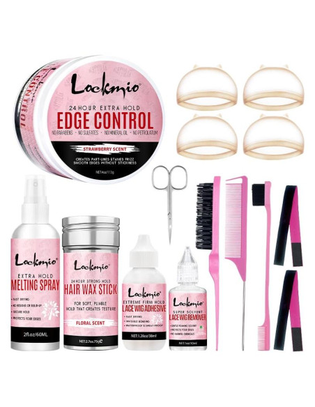 Kit de Peluca 15 Piezas Lockmio - Spray, Cera, Control de Bordes