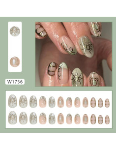 Uñas Postizas Cortas Almendras UEYRSEDB con Glitter Verde 24 Pcs 2