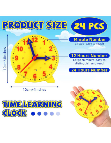 Kit de Reloj de Enseñanza Batiyeer 24 Piezas 10 cm Amarillo