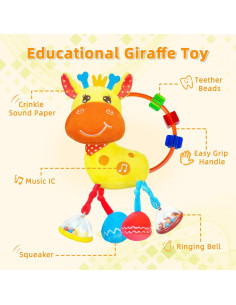 Juguete Sensorial Musical Coqin Jirafa para Bebés 0-12 Meses 2