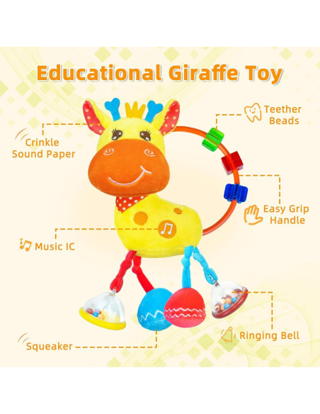 Juguete Sensorial Musical Coqin Jirafa para Bebés 0-12 Meses