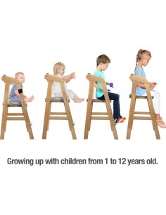 Silla Alta Ajustable PandaEar para Niños - Madera Natural 2