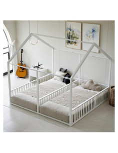 Cama de Piso Twin de Metal ASKVDL con Techo para Niños