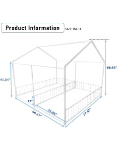 Cama de Piso Twin de Metal ASKVDL con Techo para Niños 2