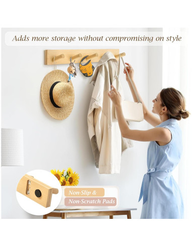 Perchero de Madera HOMEBROS con Ganchos Giratorios 1 Pcs