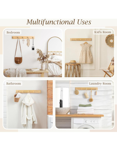 Perchero de Madera HOMEBROS con Ganchos Giratorios 1 Pcs