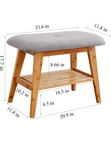 Banco para Zapatos SOBIBO de Bambú Natural 60 cm con Cojín