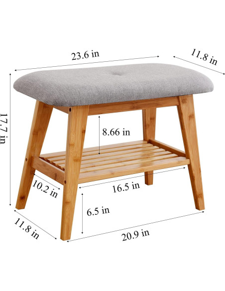 Banco para Zapatos SOBIBO de Bambú Natural 60 cm con Cojín