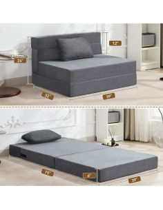 Sofá Cama Plegable WUTUTUEE Lino Gris Oscuro Individual 2