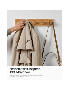 Perchero de pared LARHN 5 ganchos de bambú alta resistencia 2