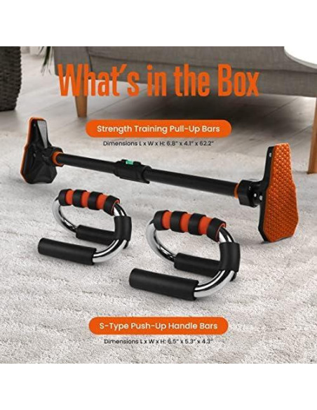 Barra de Dominadas Ajustable SQUATZ 74.93-114.3 cm + Mangos Flexión