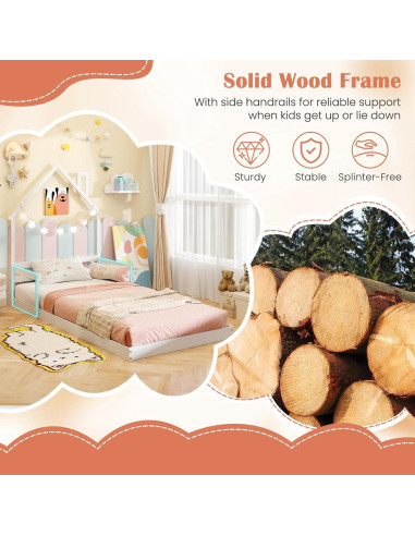 Cama de Piso Twin Giantex Blanca Montessori con Cabecera Chimenea