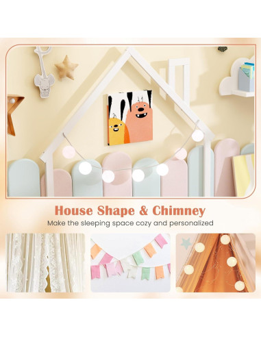 Cama de Piso Twin Giantex Blanca Montessori con Cabecera Chimenea