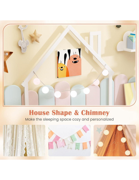 Cama de Piso Twin Giantex Blanca Montessori con Cabecera Chimenea