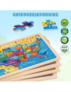 Rompecabezas de Madera Geografía LACCHOUFEE 4 Piezas 24 Pzs 2