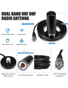 Antena Móvil BASIKER Doble Banda VHF UHF 3" Base Magnética 2