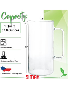 Jarra de Vidrio Borosilicato Simax 1 Litro Clásica Transparente 2