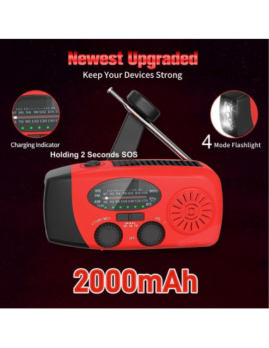 Radio Meteorológica de Emergencia Solar con Cargador 2000mAh