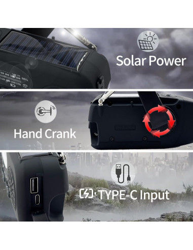 Radio Meteorológica de Emergencia Solar con Cargador 2000mAh