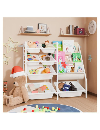 Estantería Montessori Faesun Blanca 4 Niveles 7 Contenedores