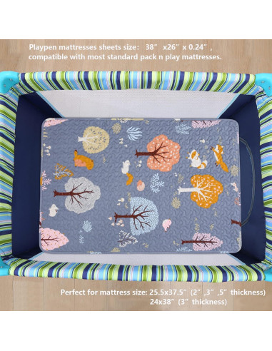 Sábana Acolchada MIIMER para Pack n Play 96.5x66 cm Gris