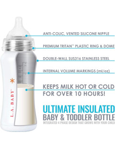 Botella Térmica para Bebé LA Baby 266ml Acero Inoxidable Aislada 2