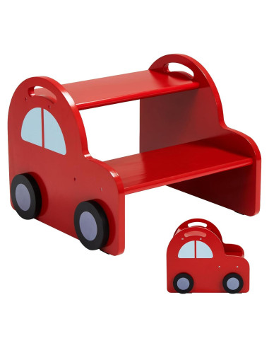 Taburete de Madera Rojo 2 Pasos Annualring para Niños