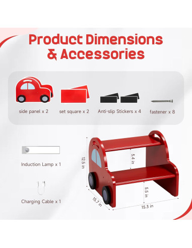Taburete de Madera Rojo 2 Pasos Annualring para Niños
