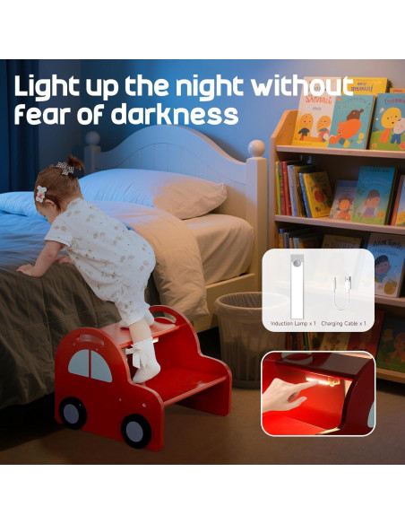 Taburete de Madera Rojo 2 Pasos Annualring para Niños