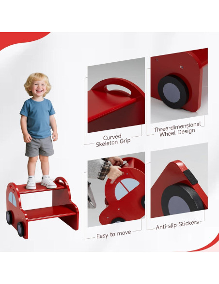 Taburete de Madera Rojo 2 Pasos Annualring para Niños