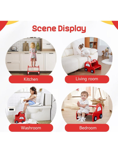 Taburete de Madera Rojo 2 Pasos Annualring para Niños