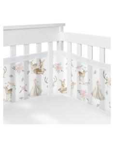 Forro de Cuna de Malla Sweet Jojo Designs + BreathableBaby Rosa Verde