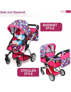 Cochecito Plegable Fash N Kolor para Muñeca Floral 2 en 1 2