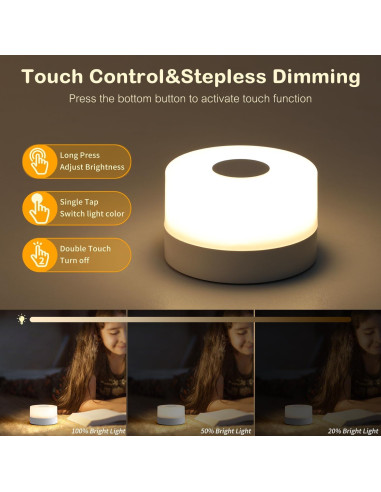 Luz Nocturna Táctil JUSHENG para Bebés, LED Recargable 3 Colores