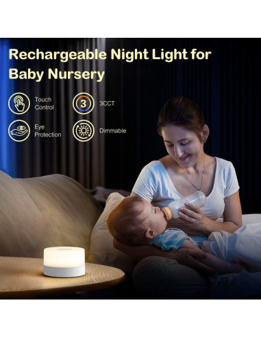 Luz Nocturna Táctil JUSHENG para Bebés, LED Recargable 3 Colores