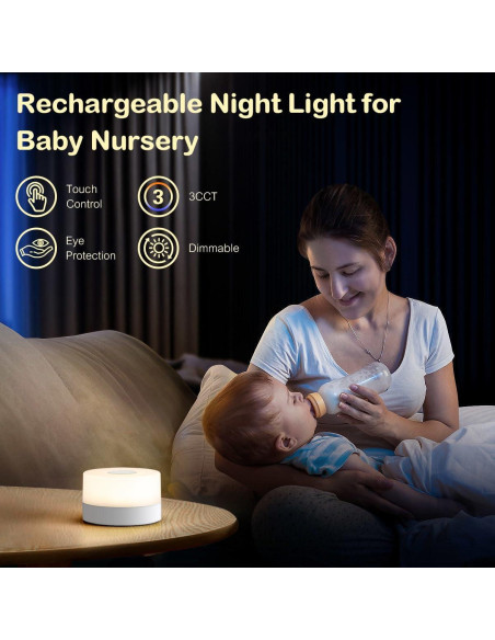 Luz Nocturna Táctil JUSHENG para Bebés, LED Recargable 3 Colores