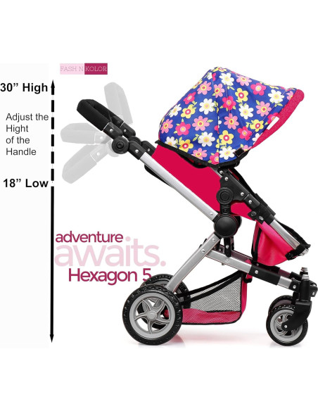 Cochecito Plegable Fash N Kolor para Muñeca Floral 2 en 1