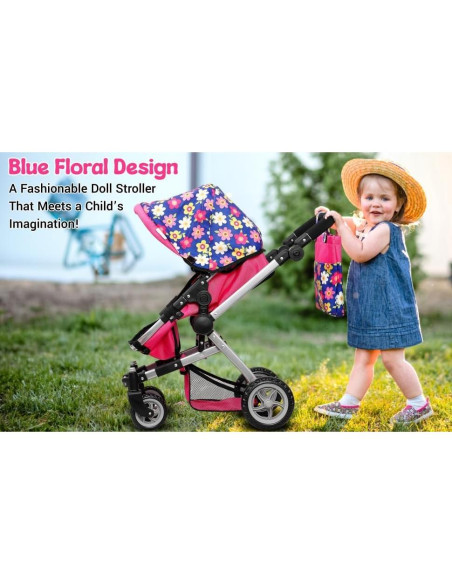 Cochecito Plegable Fash N Kolor para Muñeca Floral 2 en 1