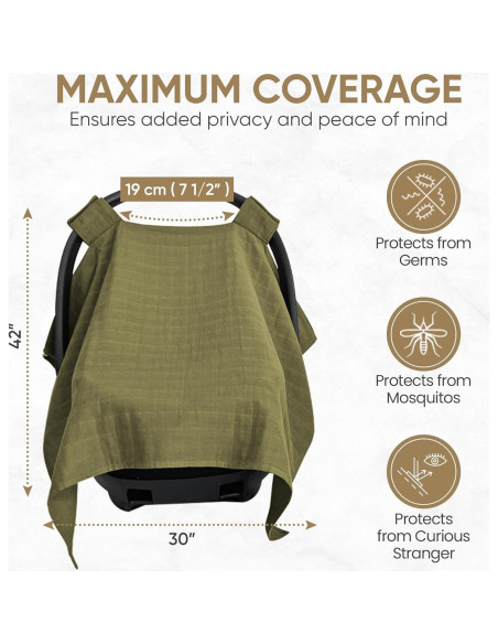 Funda para Asiento de Coche Bebé MOZAH - Algodón Orgánico Verde Oliva