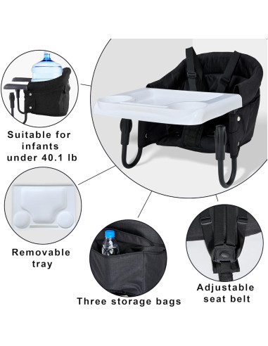Silla Alta Portátil para Bebés 6-36 Meses con Bandeja y Gancho