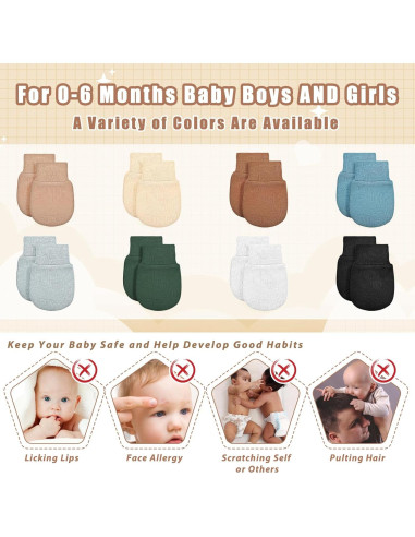 16 Pares de Manoplas de Algodón para Bebés Recién Nacidos